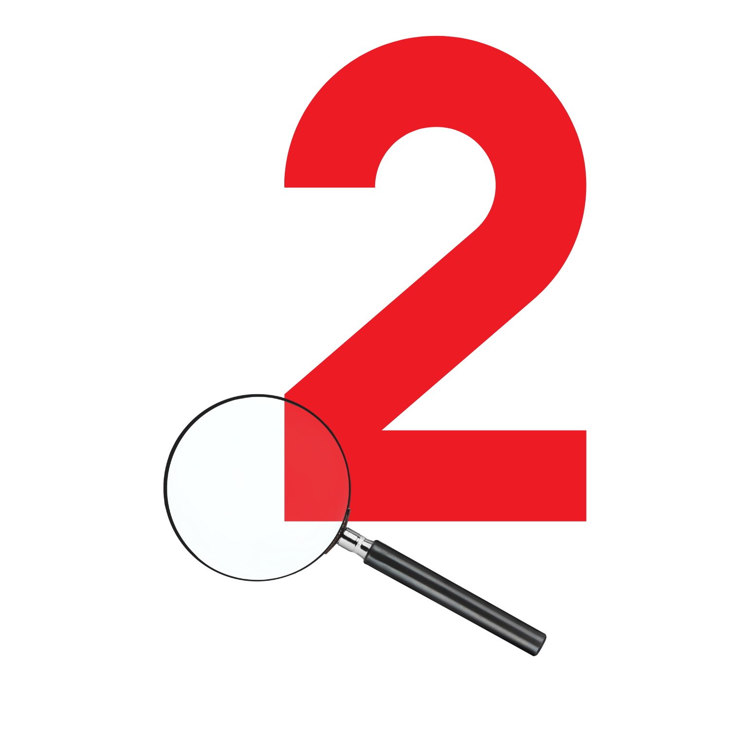 number 2 with a magnifying glass