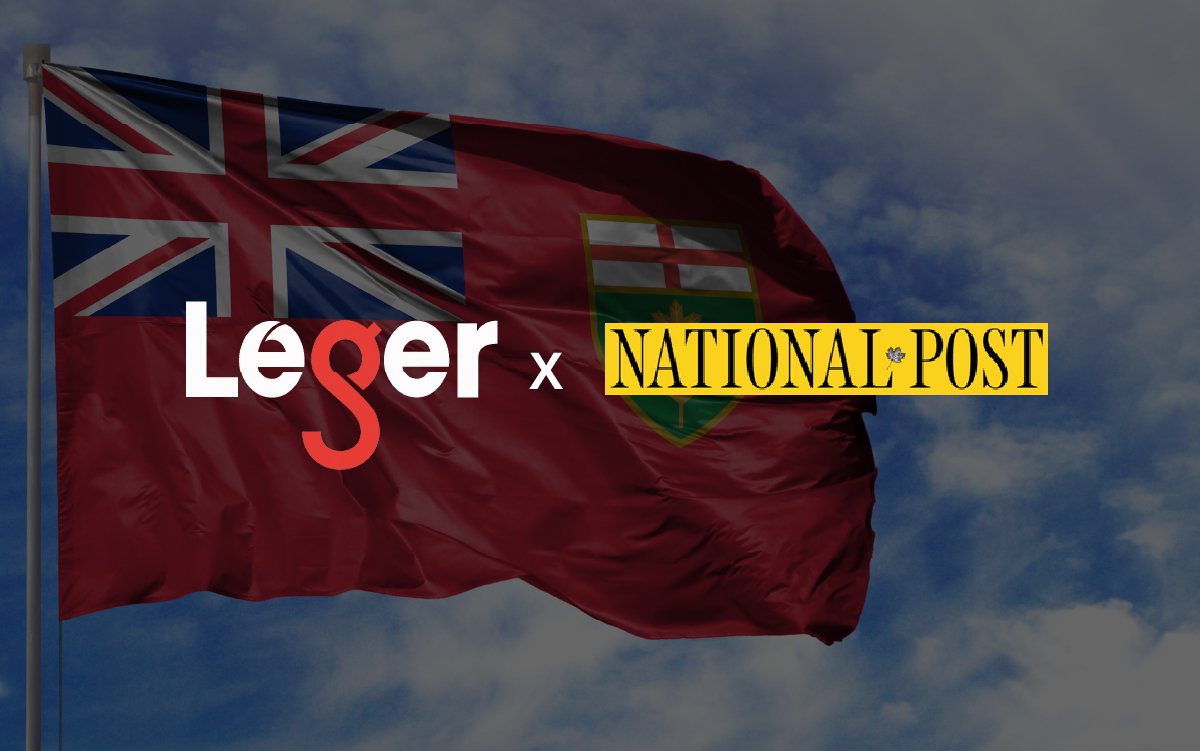 Ontario flag with Leger logo x National Post logo