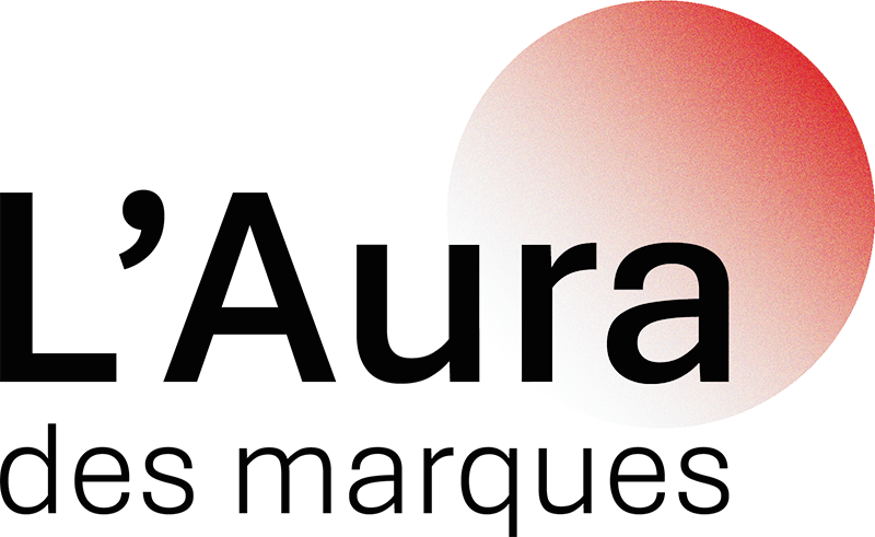 Logo de L’Aura des marques de Léger, avec un cercle aux dégradés de rouge, de rose et de bleu.